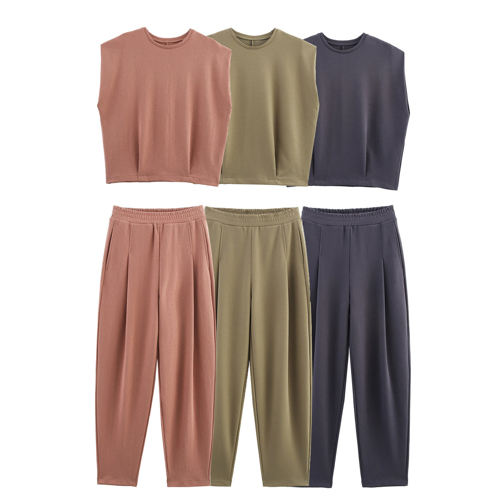Washed Double-sided Cloth T-shirt Washed Pleated Pants Two-piece Suit