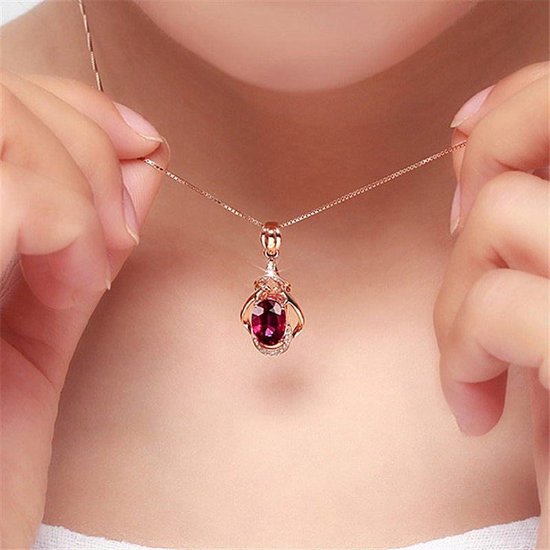 Ruby Water Drop Pendant Necklace For Women