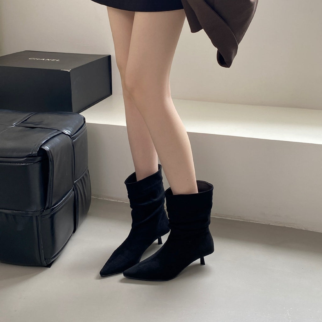 Women's Autumn Winter Pointed Toe High Heel Slimming Mid-Calf Boots