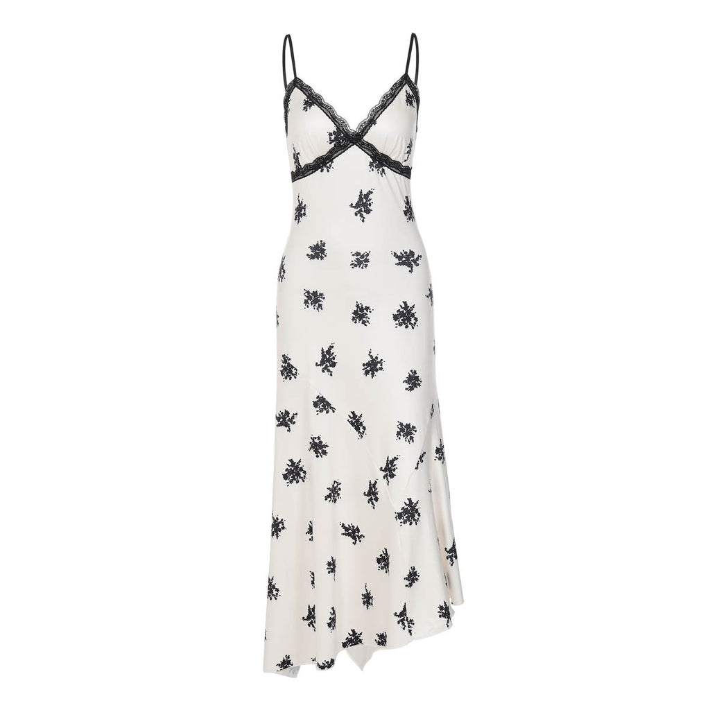Spliced Lace V-neck Sleeveless Printed Suspender Dress