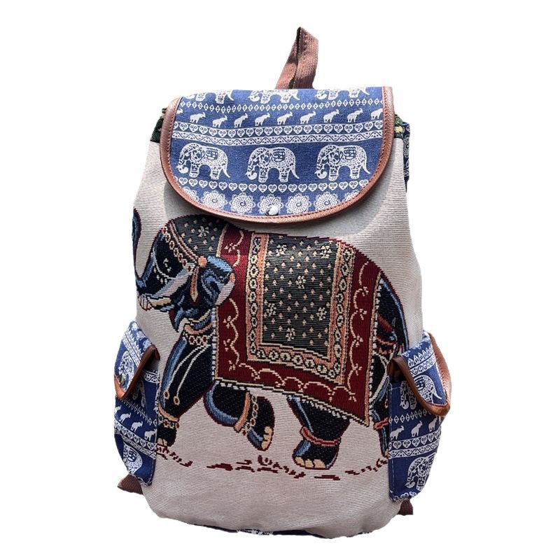 Special Drawstring Elephant Embroidered Backpack With Drawstring Buckle Cover