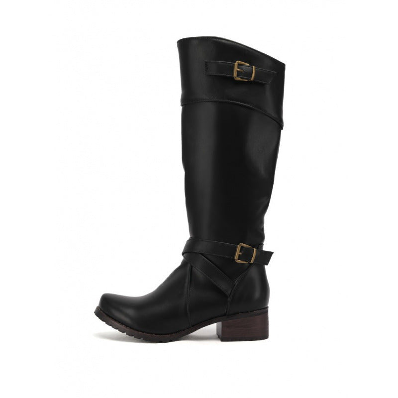 Women's Belt Buckle Plus Size High Leg Boot