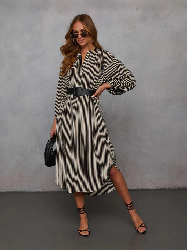 Women's Fashion Striped Elegant Long Sleeve Dress