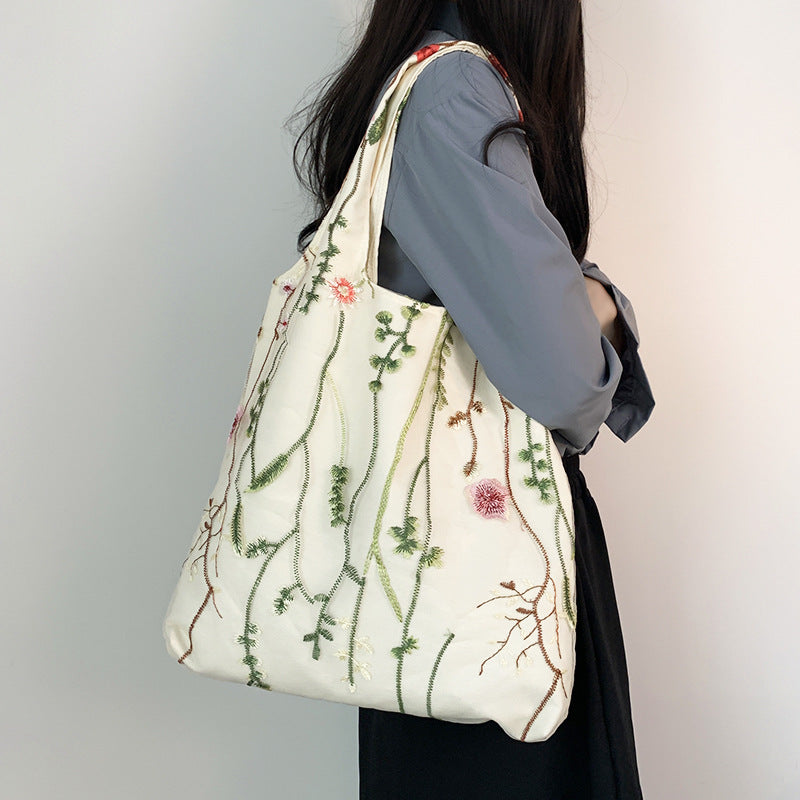Embroidered Canvas Holiday Shopping Bag Schoolbag