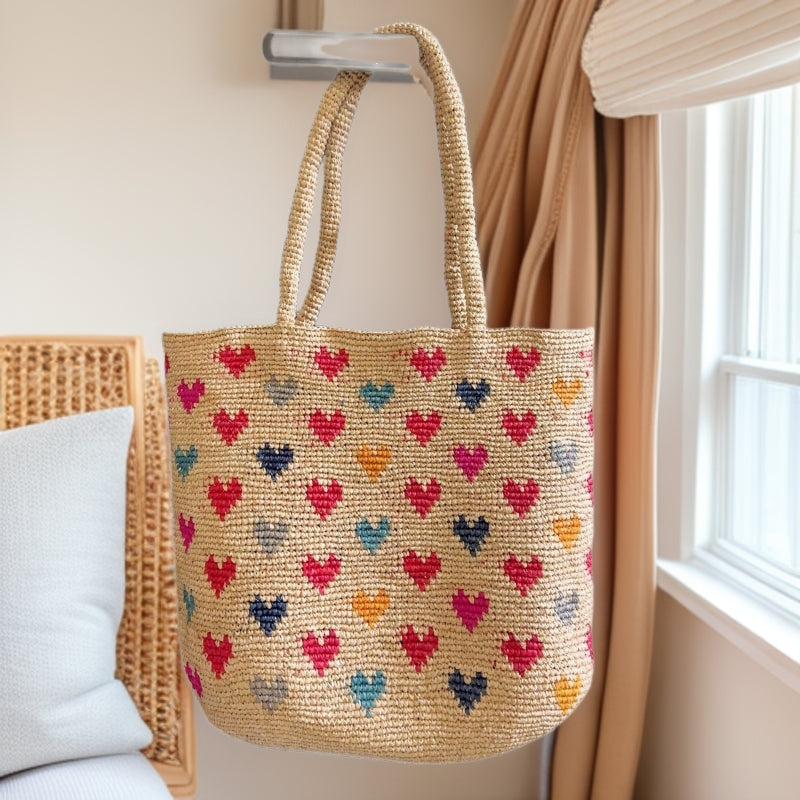 High Quality Raffia Love Embroidery Woven Bag Women