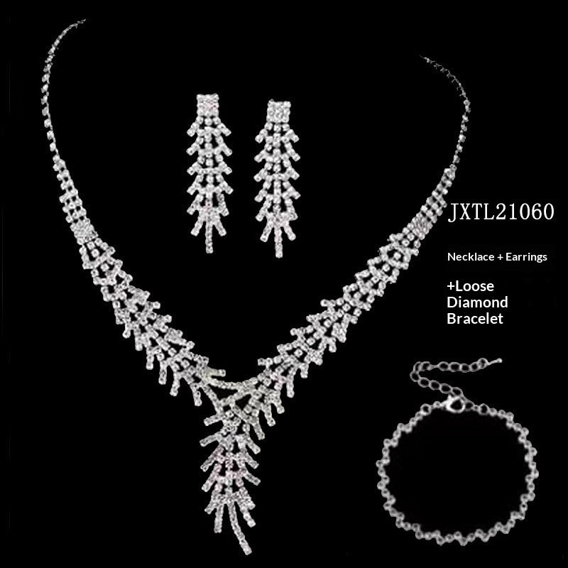 Fashion Claw Chain Rhinestone Necklace Earring Bracelet Set