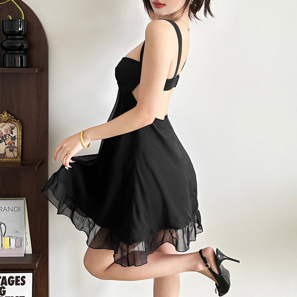 Loose-fit Spaghetti-strap Off-the-shoulder Mesh Dress