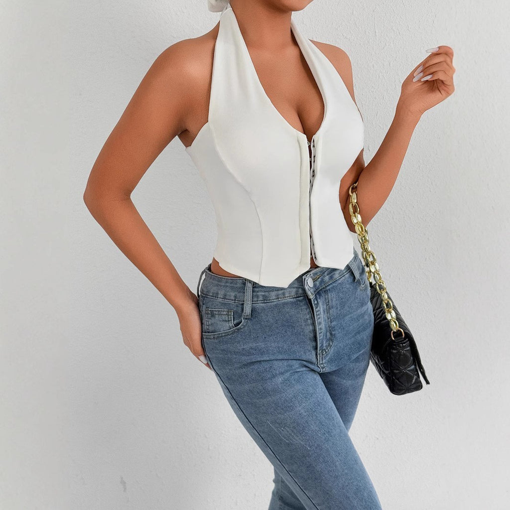 Sexy Fashionable V-neck Backless Crop Top T-shirt