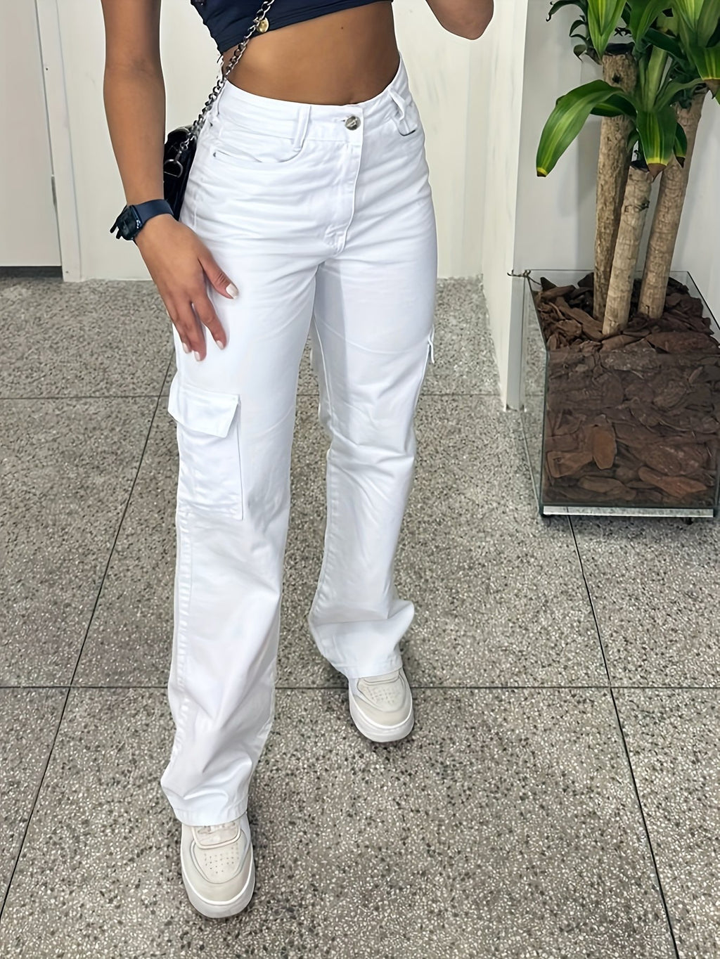 White Overalls Three-dimensional Pocket Trendy All-matching