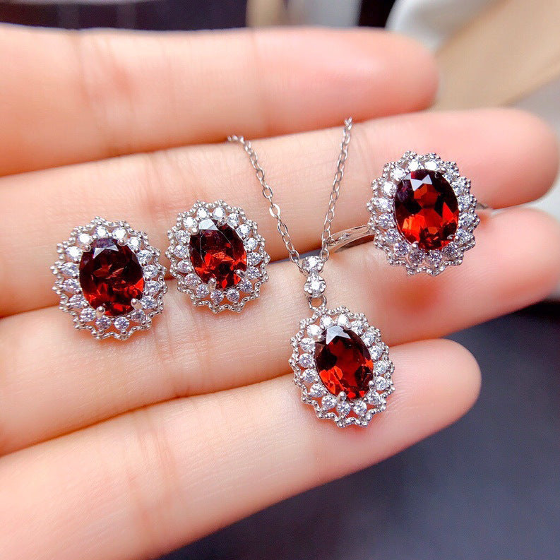 Simulated Gemstone Open Ring Pendant Necklace And Earring Setdecorative Jewelry