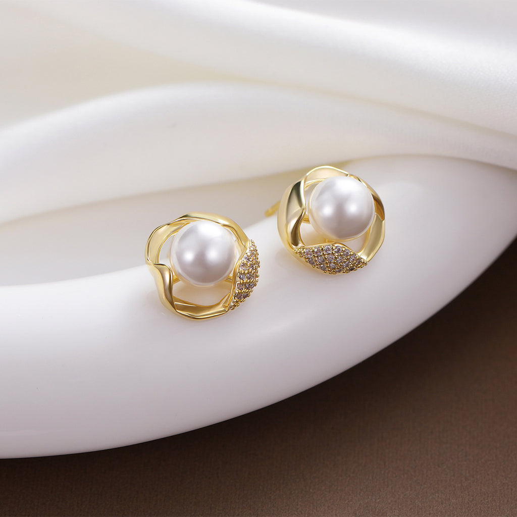 Beizhu Zircon Gold Plated High Color Preserving Earrings