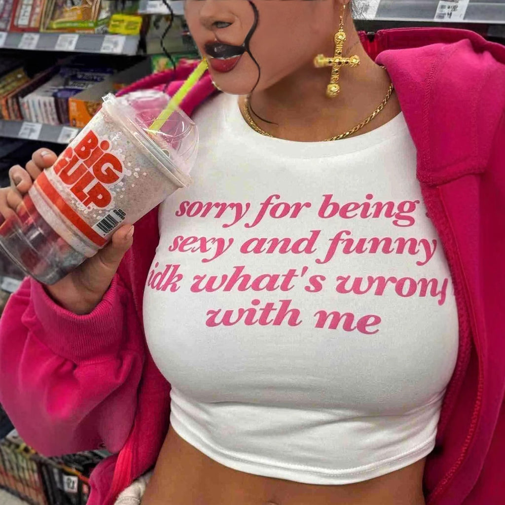 Street Vibe Figure-hugging Top With A Unique English Letter Print Cropped Length