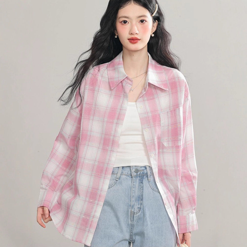 Women's Long Sleeve Loose Casual Plaid Shirt