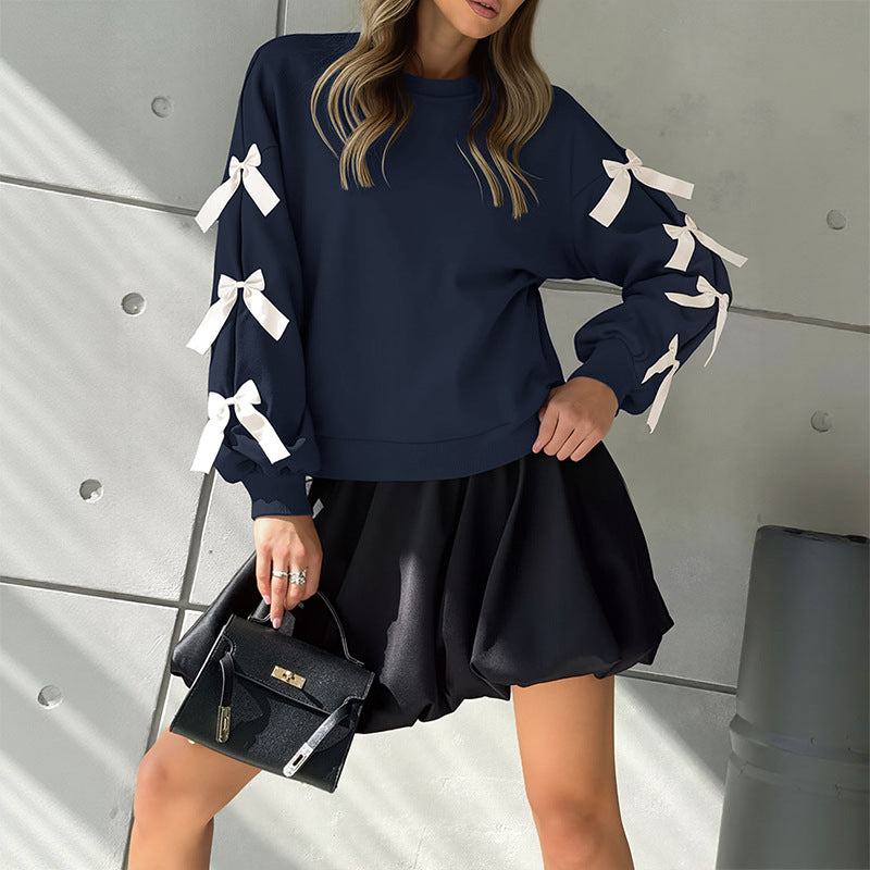 Sweet Bow Decorated Long Sleeve Sweatshirt