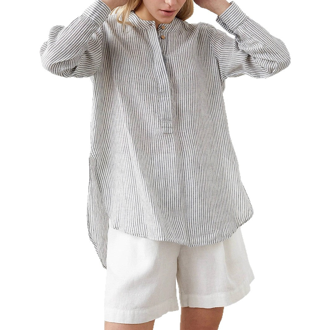 Women's Long Sleeve Stand-up Collar Striped Shirt