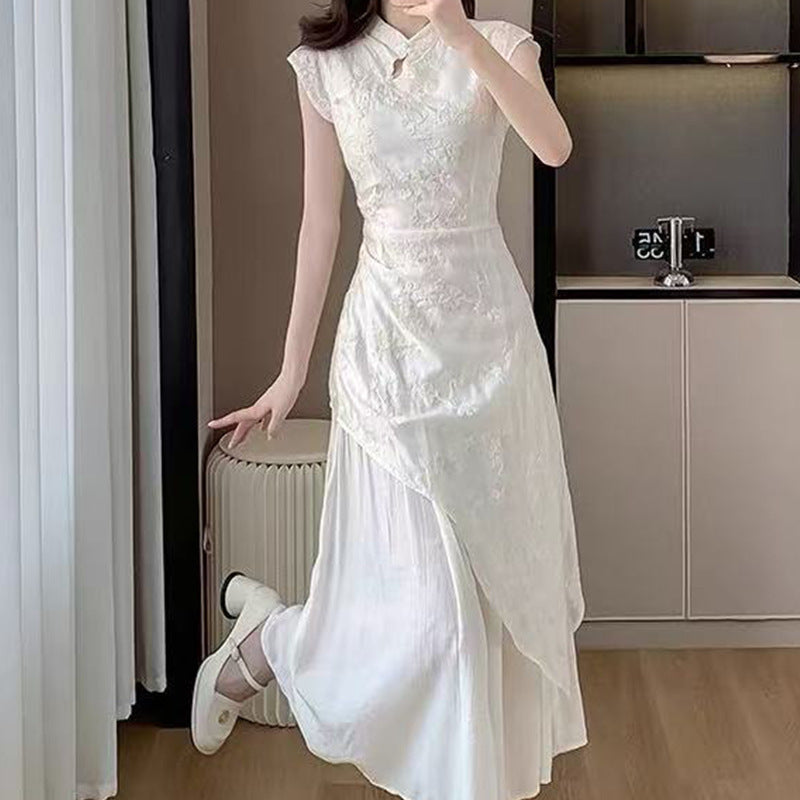 Women's Casual Chinese-Style Embroidered Stand-Collar Dress