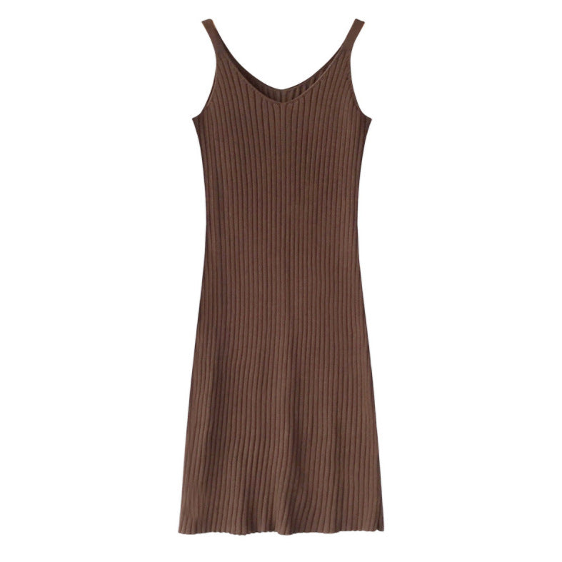 Sleeveless Knit Midi Dress Black Inner Slip Dress