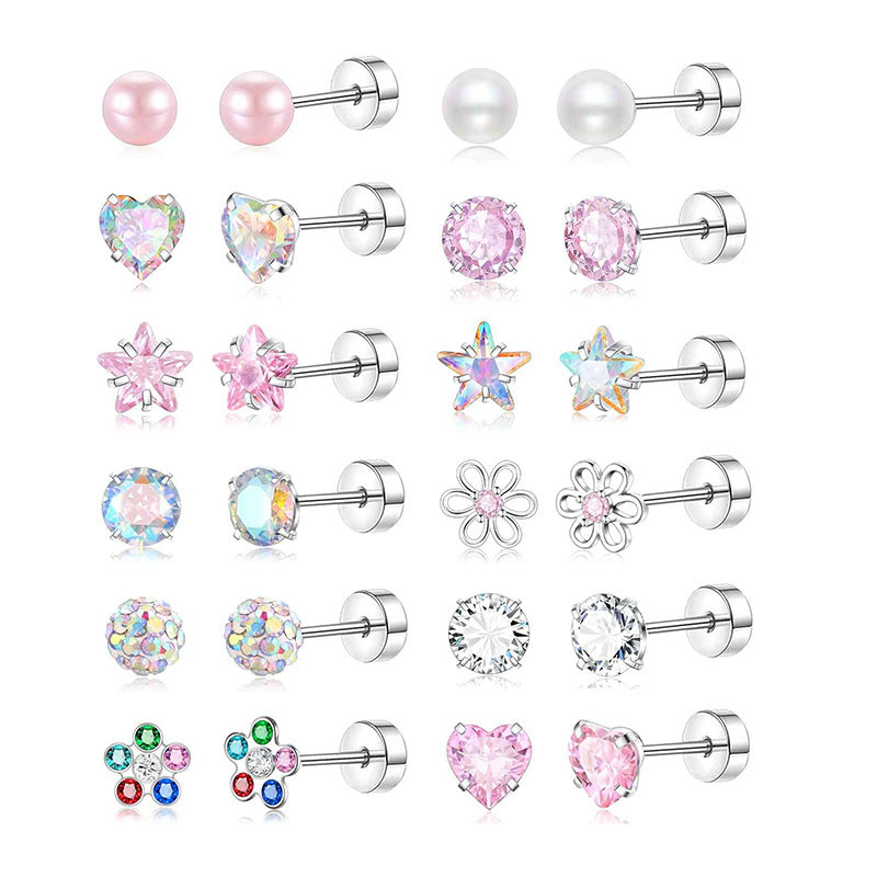 Stainless Steel Pentagram Screw-back Earring Set
