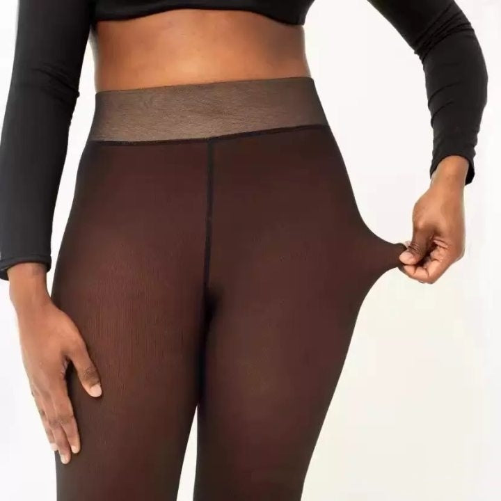 One-line True See-through Leggings Fleece-lined Warm Women's Outer Wear Pantyhose