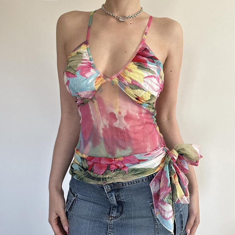 Vacation Style Colorful Abstract Plant Printed Suspenders