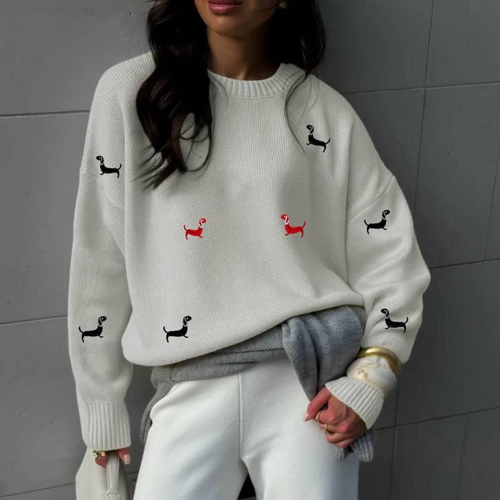 New Autumn And Winter Sweater Round Neck Long Sleeve Dog Print Casual