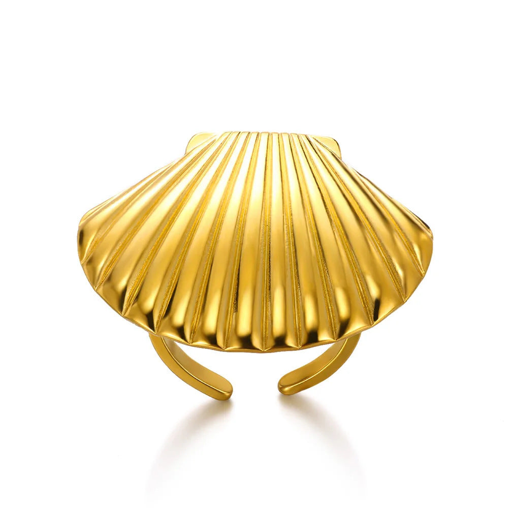 Ocean Wind Starfish Shell Stainless Steel Open Gold-plated Women's Vacation Jewelry