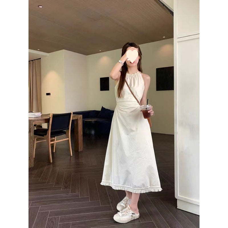 Womens Hollowed-Out Midriff-Baring Halter-Neck Slip Dress