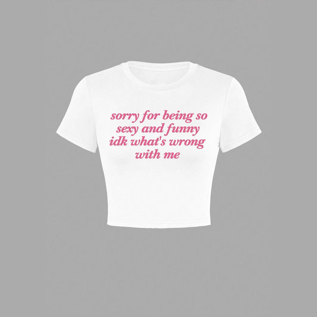 Street Vibe Figure-hugging Top With A Unique English Letter Print Cropped Length