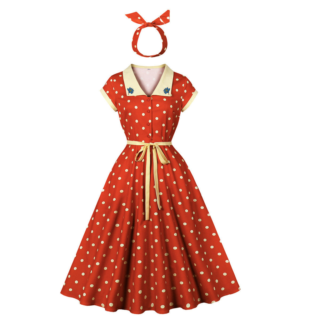 Hong Kong Style Nostalgic Retro Girly Polka Dot Temperament Dress