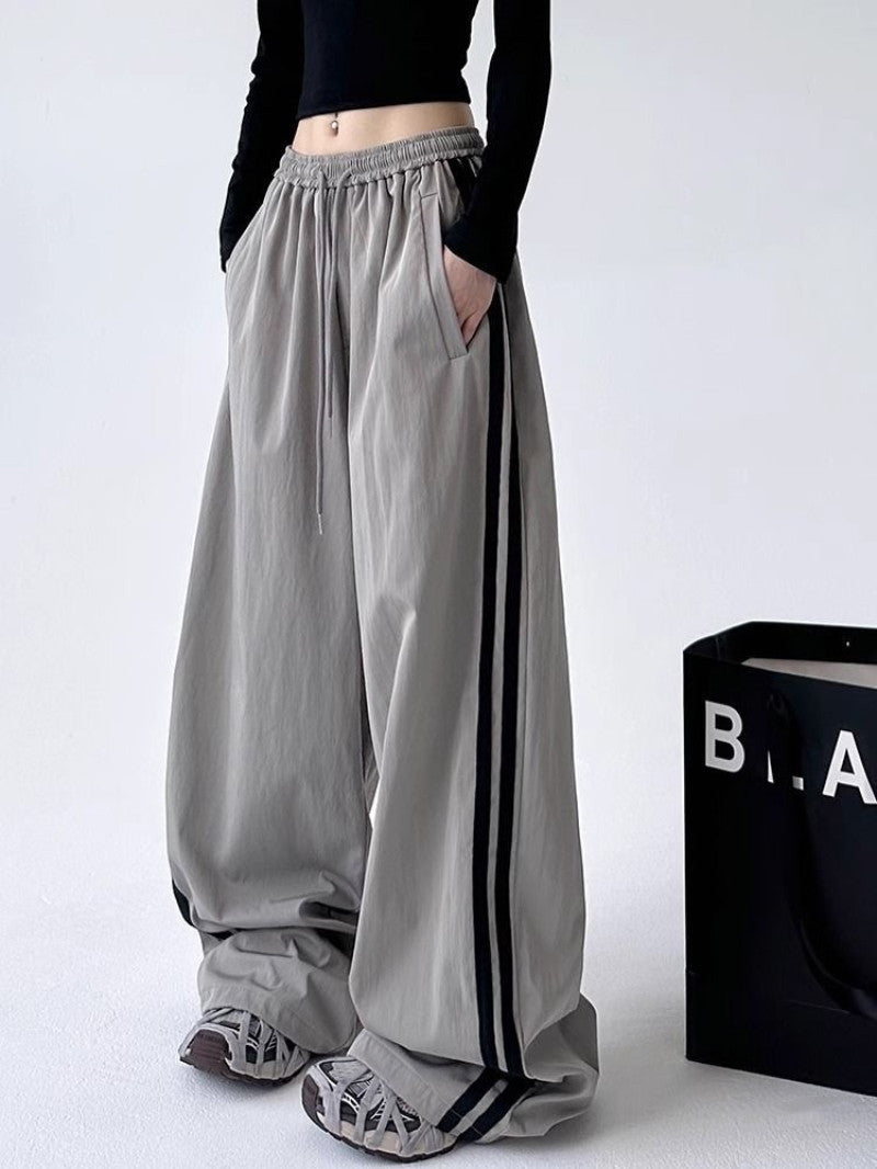 Cargo With Side-panel Stitching Street-style Athletic Fashion Brand Loose-fitting High-waist Casual Wide-leg Pants