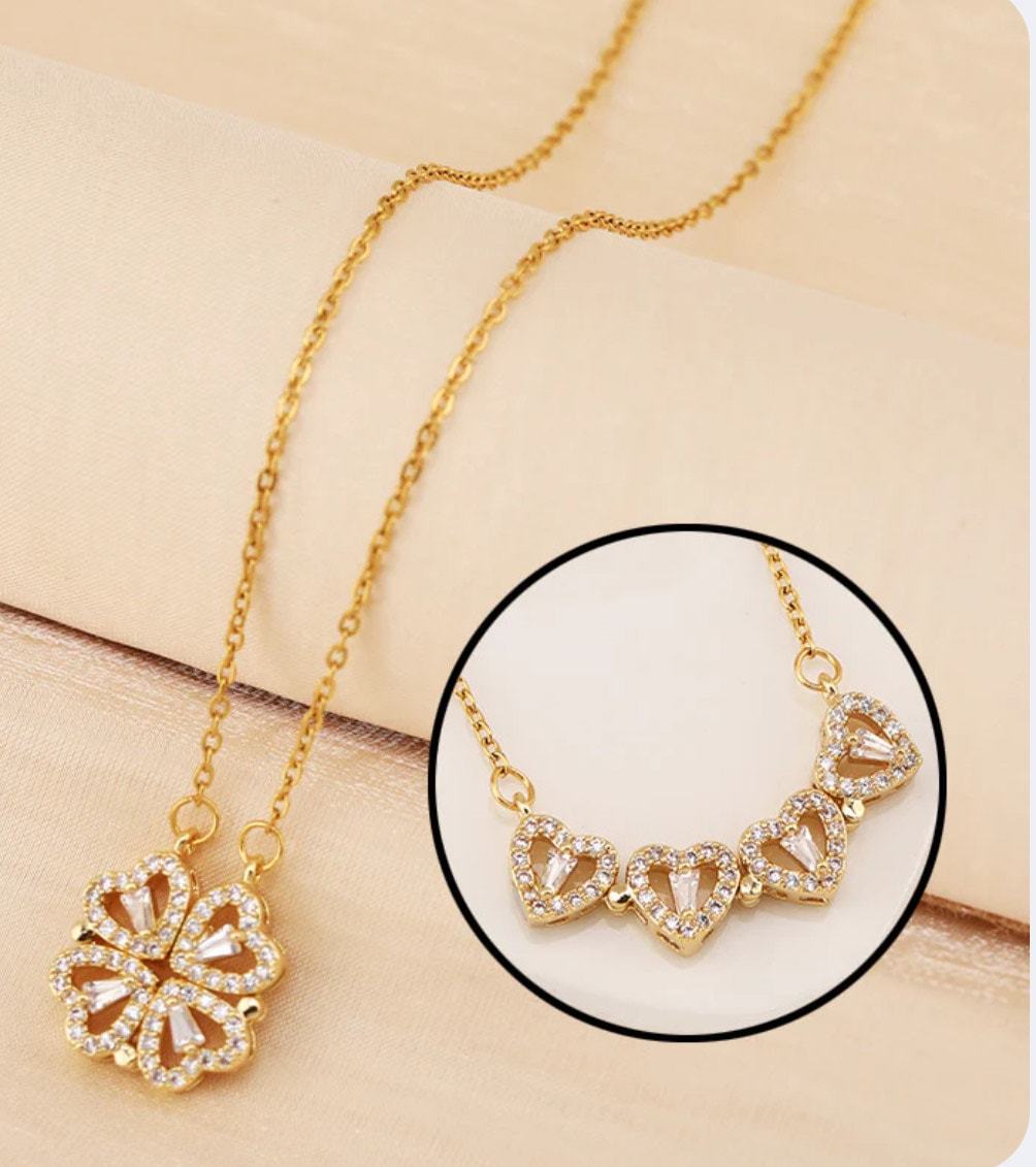Stainless Steel Magnetic Heart Clover Necklace Gold