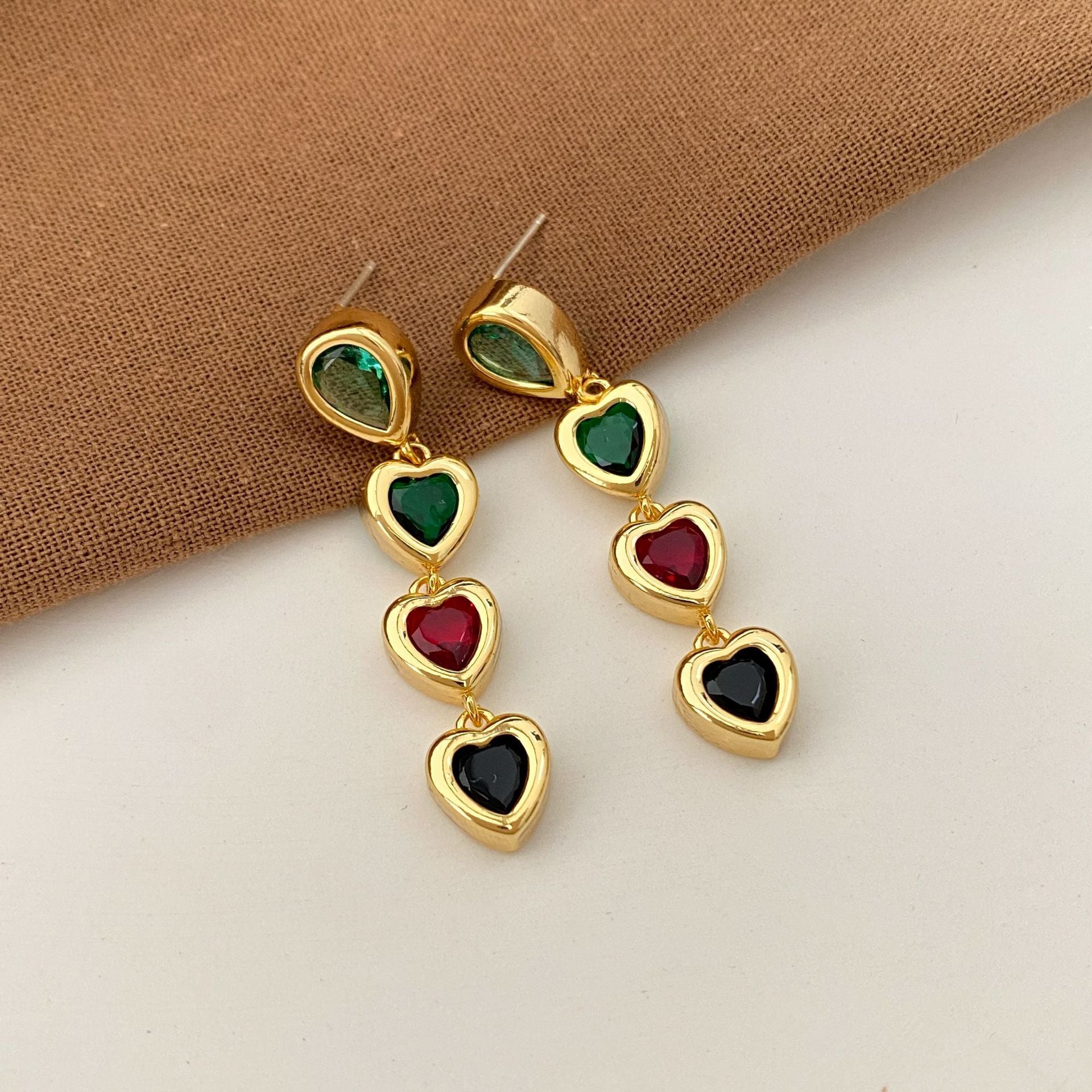 Exquisite Heart Pendant Tassel Ear Clips Luxury Earrings