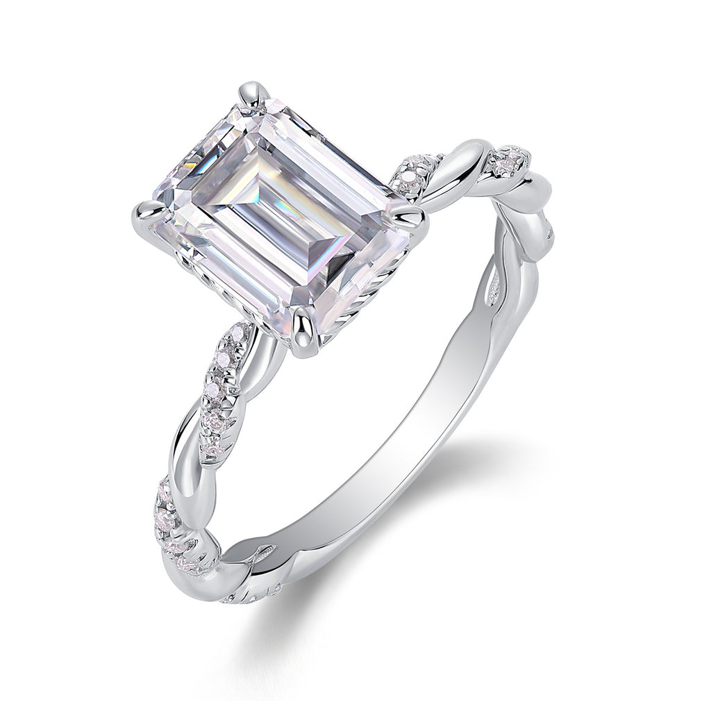 Chasing Light - A Wedding Ring Set With Top-quality Octagonal Moissanite S925 In Silver And Platinum-plated. The Ring Can Be Inspected With A Diamond Pen