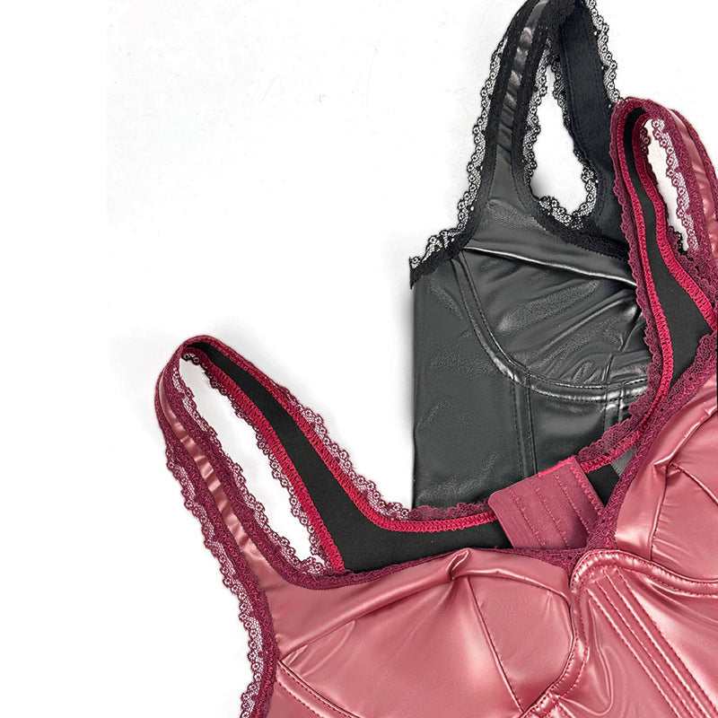 Solid Color Leather Lace Sling Basic Top