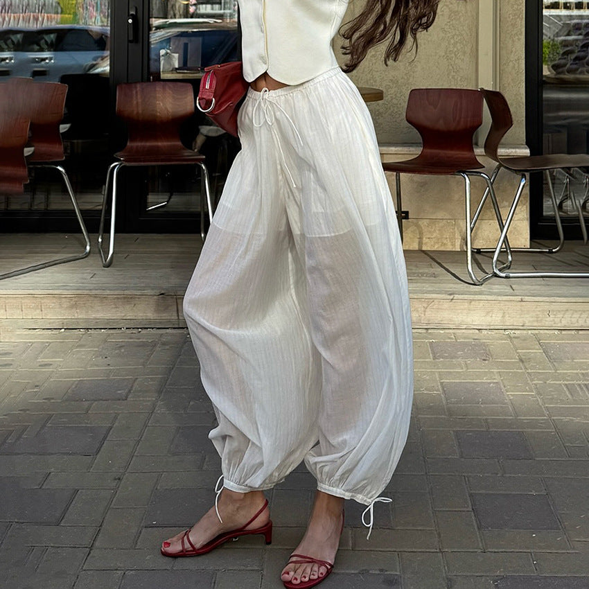 Lace-up Ankle-cinching Semi-sheer Trousers