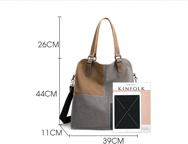 Women's Fashion Retro Patchwork Large Capacity Canvas Bag