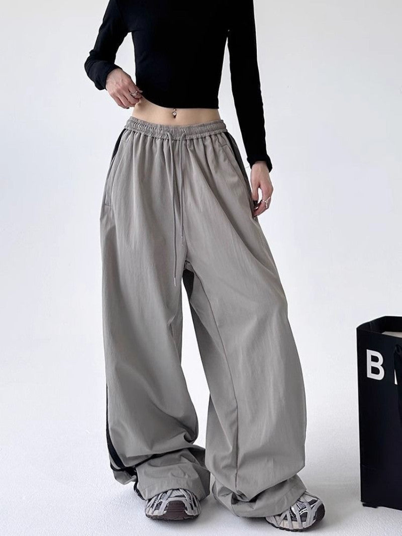 Cargo With Side-panel Stitching Street-style Athletic Fashion Brand Loose-fitting High-waist Casual Wide-leg Pants