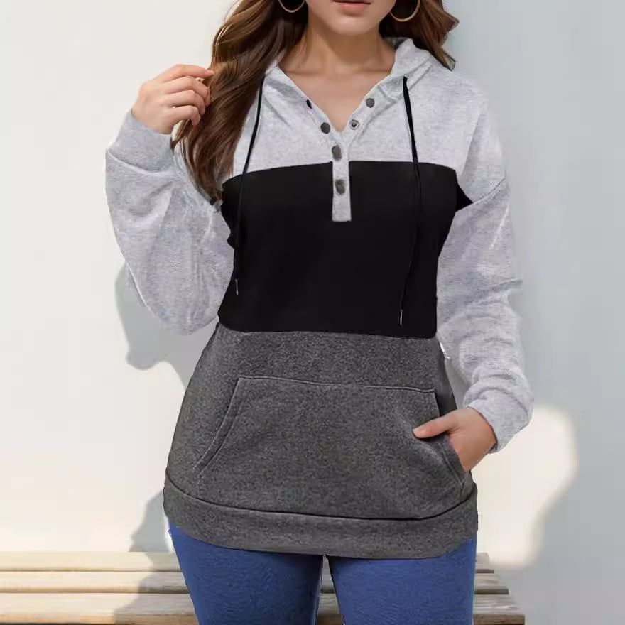 European And American Women's Color-blocked Hooded Sweatshirt