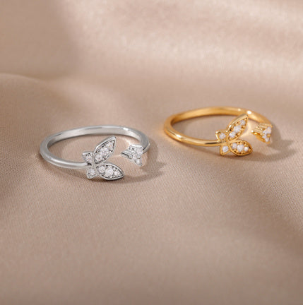 Personality Zircon Butterfly Exquisite Three-dimensional Adjustable Ring