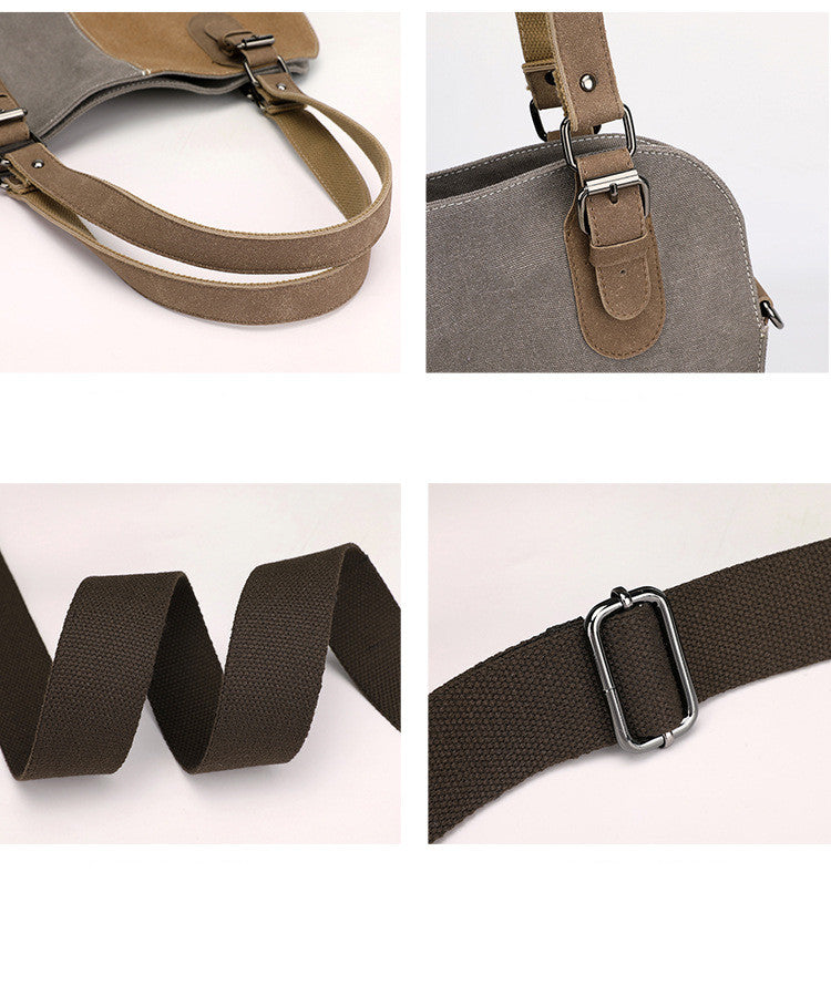 Women's Fashion Retro Patchwork Large Capacity Canvas Bag