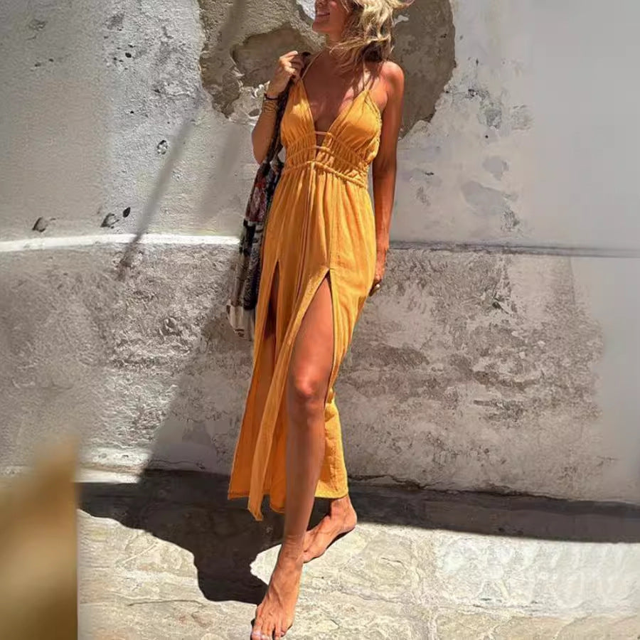 Sexy Solid-color Hem With Double Slit Dress