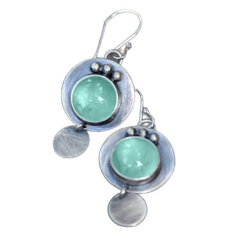 Simple Geometric Round Mint Turquoise Earrings