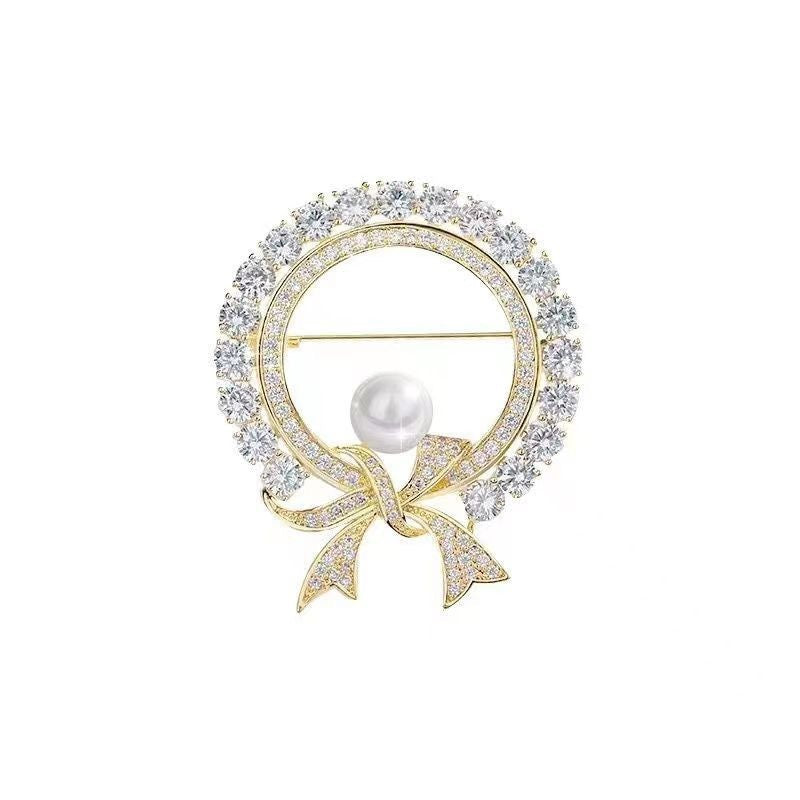 Rhinestone Bow Pearl Brooch Corsage Clothing Suit Matching