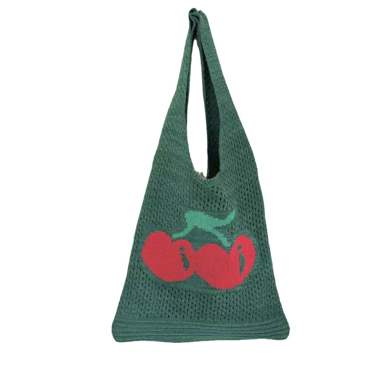 Large Capacity Totes Cherry Embroidered Handbag Knitted Hollow