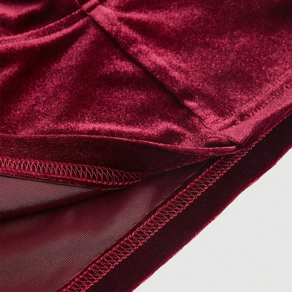 French Retro Velvet Top With Bow Tie Strap