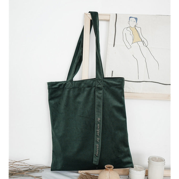 Creative Embroidered Letters Ribbon Velvet Canvas Shopping Bag