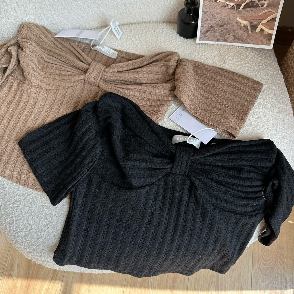 Summer Sexy Bow Slim-fit Slimming And Short Tube Top Off-shoulder Top