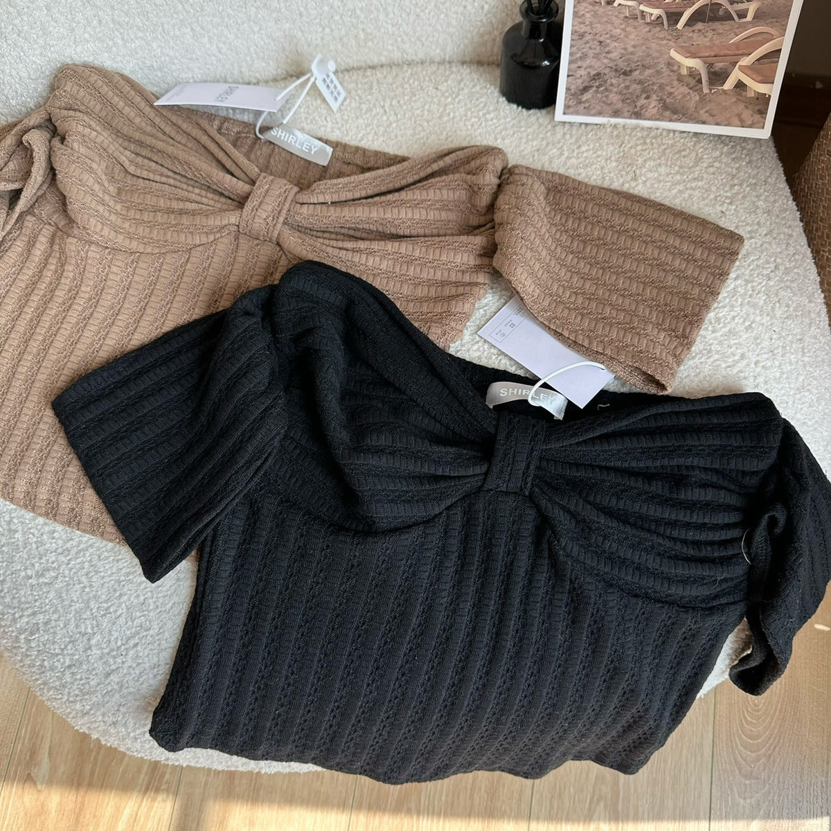 Summer Sexy Bow Slim-fit Slimming And Short Tube Top Off-shoulder Top