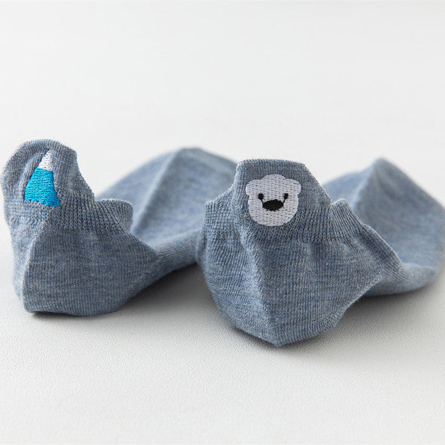 Four Seasons Style Cartoon Embroidered Ear Boat Socks Women