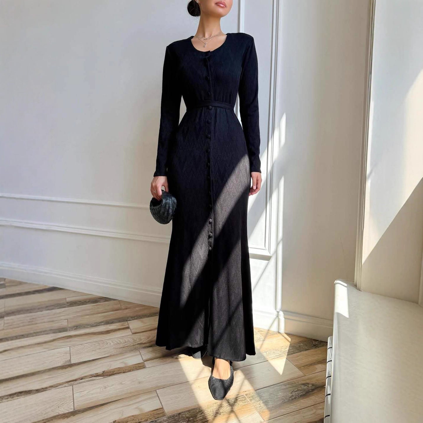 Casual Crew-neck Long-sleeve Sweater Loose-fitting Knit Bodycon Dress